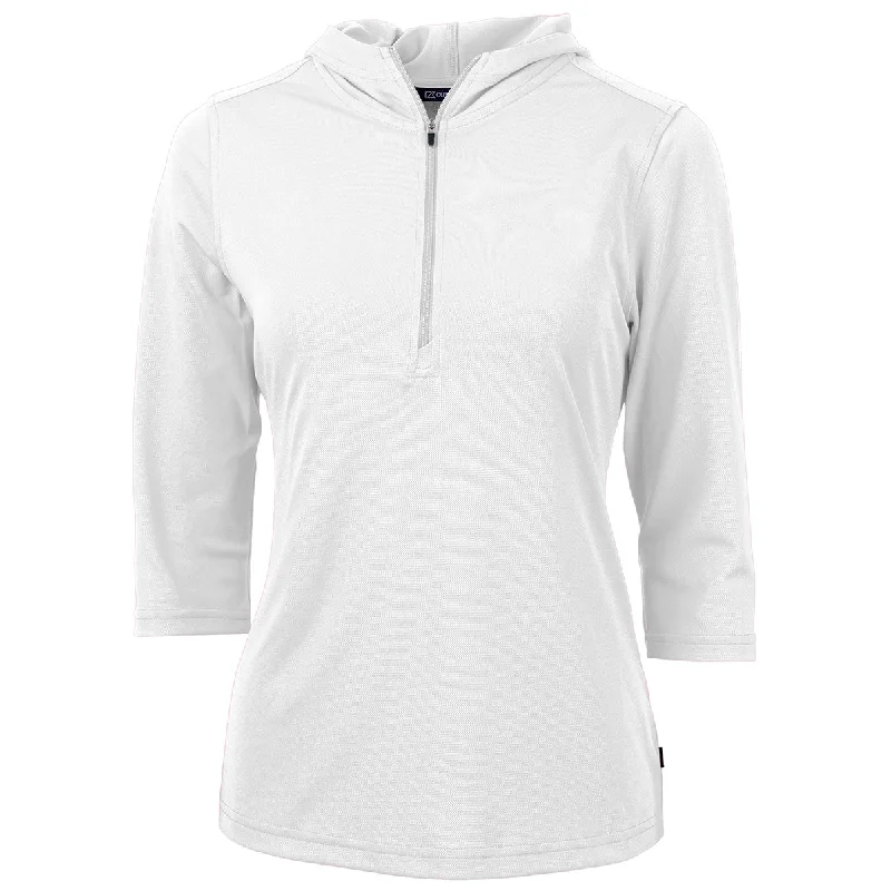 Cutter & Buck Women's White Virtue Eco Pique Recycled Half Zip Pullover Hoodie Peter Pan Collar Cutter & Buck Women's White Virtue Eco Pique Recycled Half Zip Pullover Hoodie Peter Pan Collar