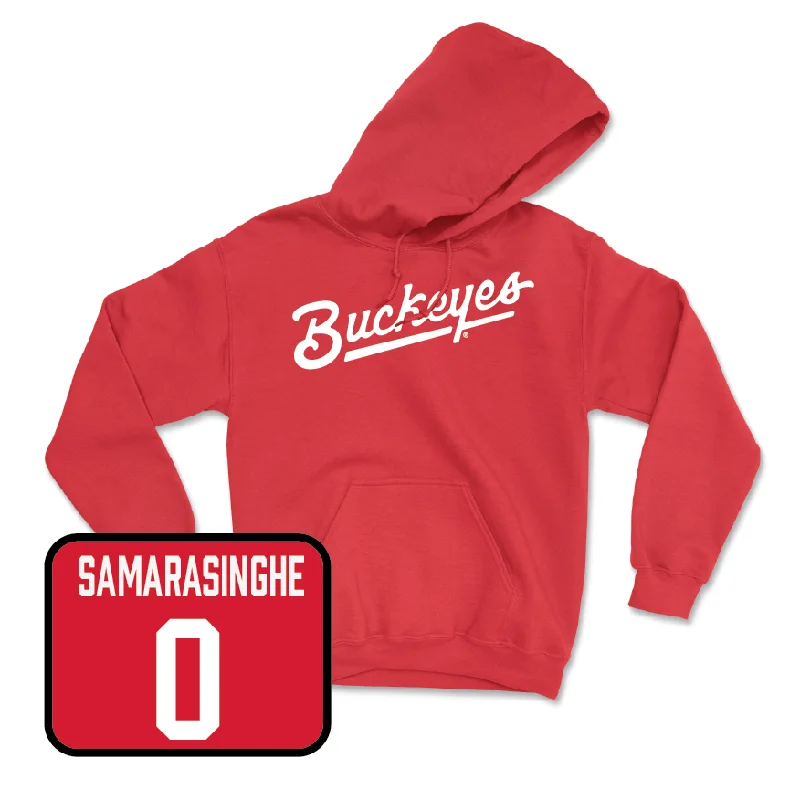 Red Women's Lacrosse Script Hoodie  - Camille Samarasinghe Hoodie with Pastel Soft Subtle