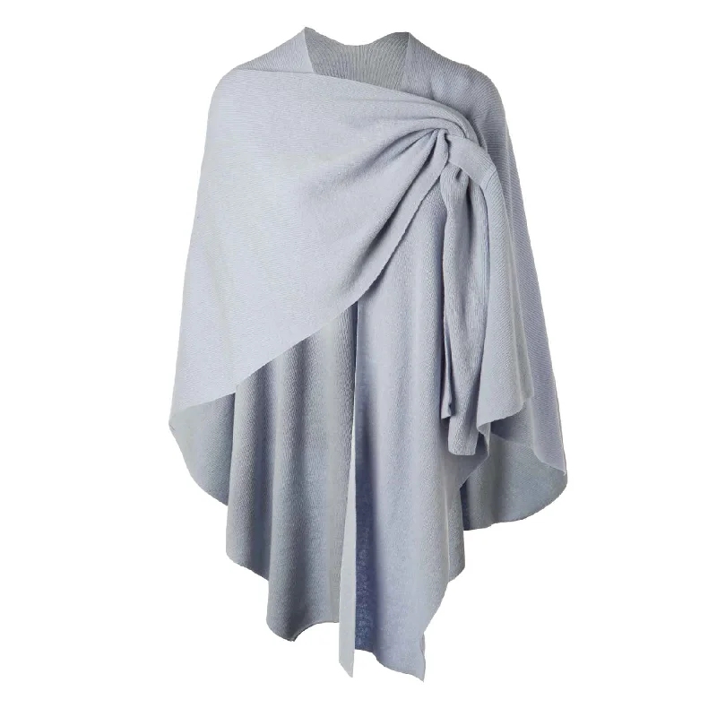 Lambswool Draped Shawl- Light Blue Elegant Pashmina Shawl Cape