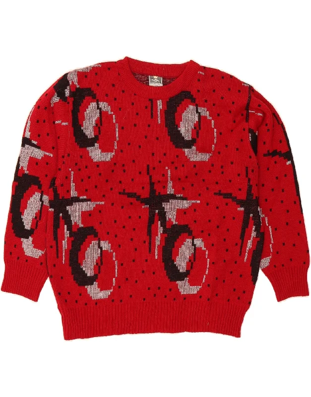 VINTAGE Womens Abstract Pattern Crew Neck Jumper Sweater IT 44 Medium Red Mesh Fabric Canvas Fabric Denim Fabric VINTAGE Womens Abstract Pattern Crew Neck Jumper Sweater IT 44 Medium Red Mesh Fabric Canvas Fabric Denim Fabric