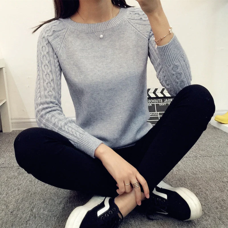 Knitted Women Sweaters And Pullovers Female Long Sleeve Jumper White Black Gray Pull Thick Cable Knit