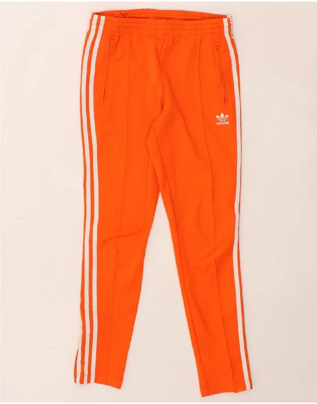 ADIDAS Womens Tracksuit Trousers UK 6 XS Orange Polyester Wide Leg Loose Fit Mid Waist