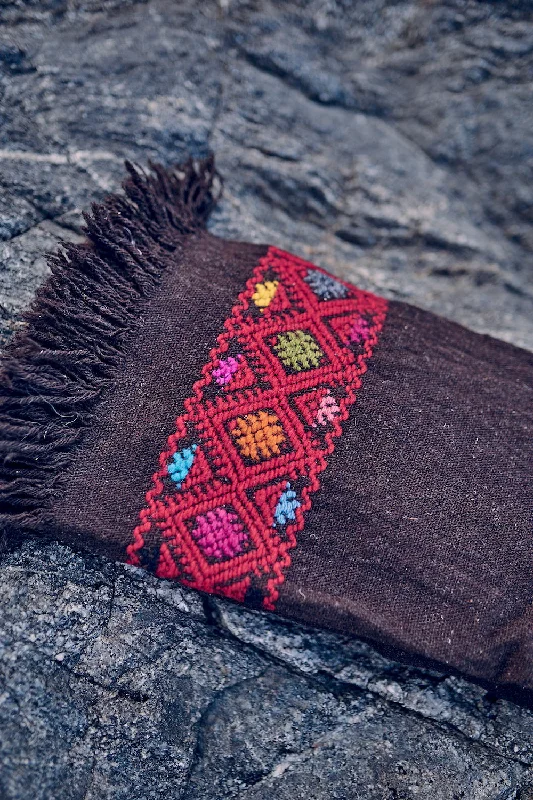 Brown Handloom Wool Shawl ⋙⋘ with Hand Embroidery ⋙⋘ Soft Cashmere Shawl Wrap