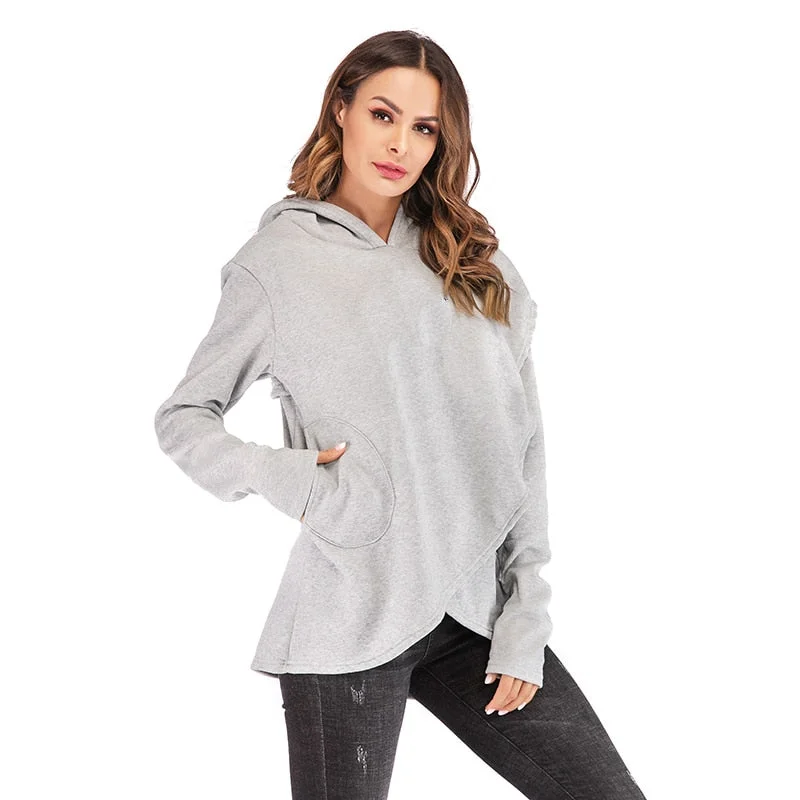 Sudaderas con capucha de mujer 2019 Otoño Invierno de talla grande de manga larga bolsillo Pullover Hoodie mujer Casual cálido Sudadera con capucha Slim Sleeve Pullover