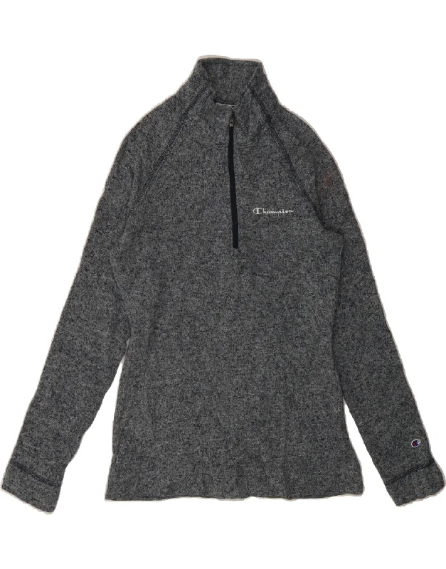 CHAMPION Womens Zip Neck Jumper Sweater UK 10 Small Blue Flecked Polyester Faux Fur Fabric Real Fur Fabric Shearling Fabric CHAMPION Womens Zip Neck Jumper Sweater UK 10 Small Blue Flecked Polyester Faux Fur Fabric Real Fur Fabric Shearling Fabric