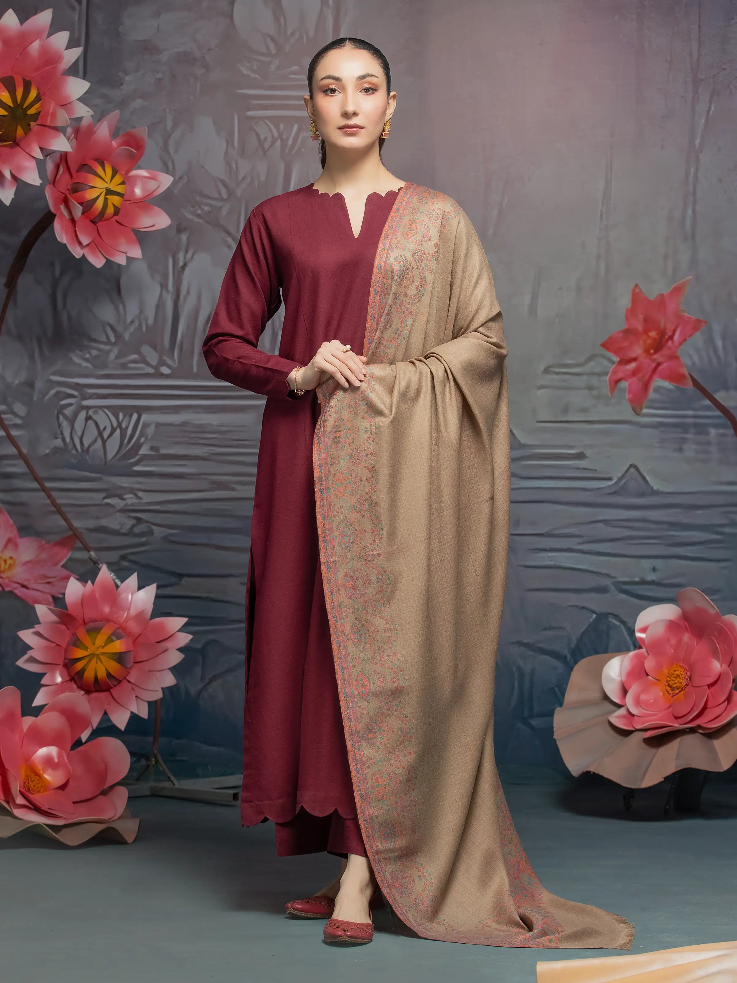 Pashmina Jacquard Zari Shawl - EWMS5-016 Cozy Cashmere Shawl Throw