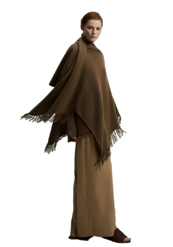 CASHMERE Cashmere Handmade Fringed Shawl -Coffee Warm Woolen Shawl Wrap
