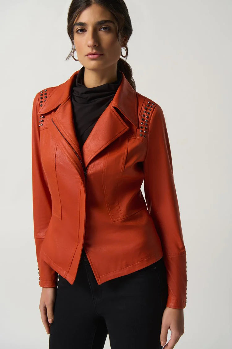 Women's Joseph Ribkoff | Studded Notched Collar Jacket | Tandoori Zip Front Button Front Snap Front Women's Joseph Ribkoff | Studded Notched Collar Jacket | Tandoori Zip Front Button Front Snap Front