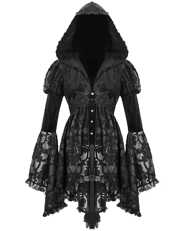 Devil Fashion Hollow Devotion Womens Gothic Hooded Jacket Chenille Jacket Brocade Jacket Lace Jacket