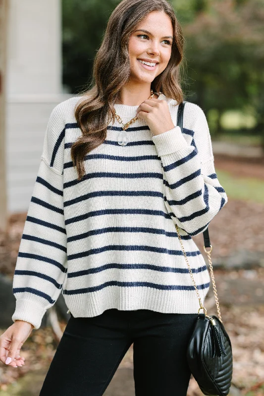 Find Your Way Off White Striped Sweater Satin Blend Silk Blend Wool Blend