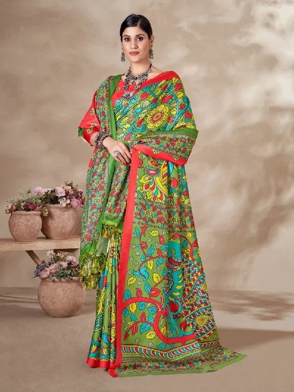 Sonakshi Women's Multicolor Digital Printed Pashmina Saree with Shawl Chic Floral Print Shawl