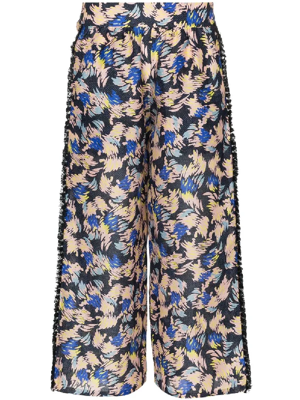 Yuna print silk linen-blend cropped trousers Trousers Yoga Stretchy