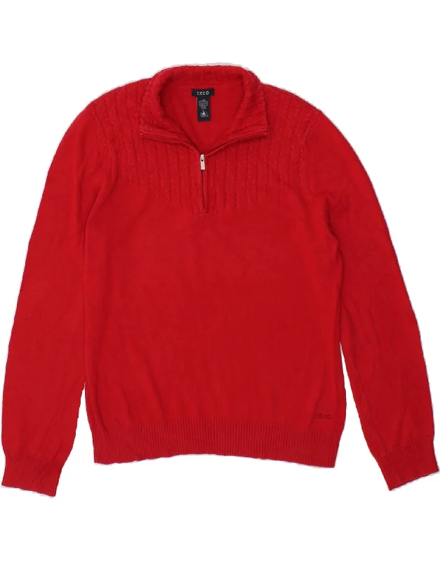 IZOD Womens Zip Neck Jumper Sweater UK 16 Large Red Cotton Embroidered Appliqued Beaded IZOD Womens Zip Neck Jumper Sweater UK 16 Large Red Cotton Embroidered Appliqued Beaded
