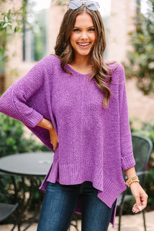 Don't Waste A Moment Purple Oversized Sweater High Neck Crew Neck V-Neck