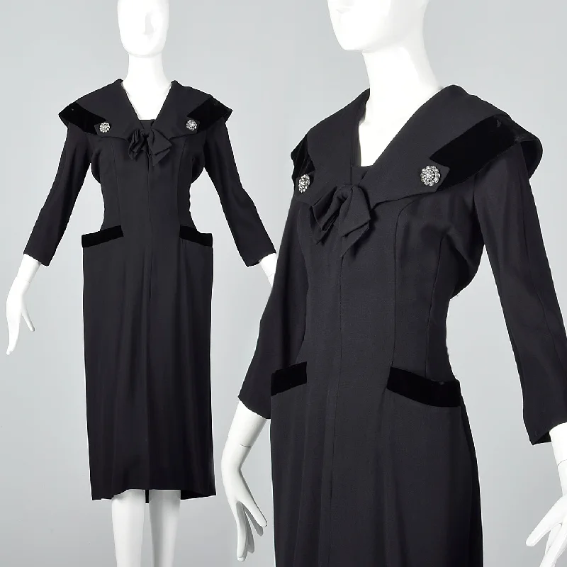 1950s Black Rayon Dress with Velvet Trim and Shawl Collar Stylish Wool Shawl Wrap