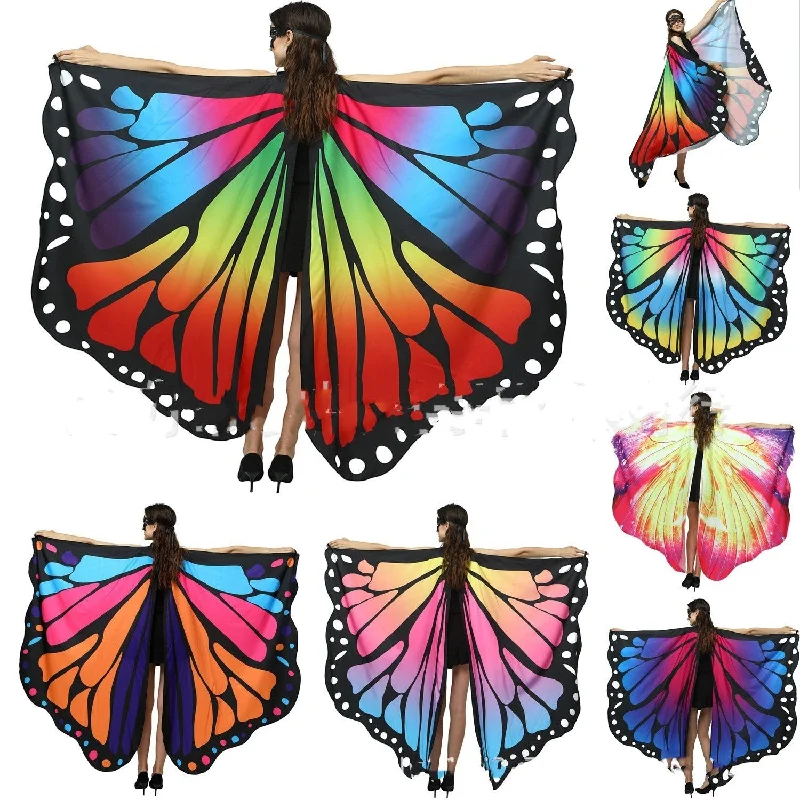 Butterfly Wings Shawl for Women Ladies Cape Nymph Pixie Costume Wings  Carnival Performance Clothing (Blue) Big Size Chic Knit Shawl Poncho