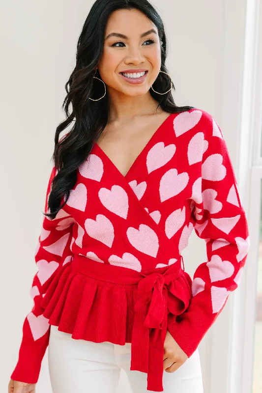 Looking To You Red Heart Print Sweater Fitted Loose Oversized