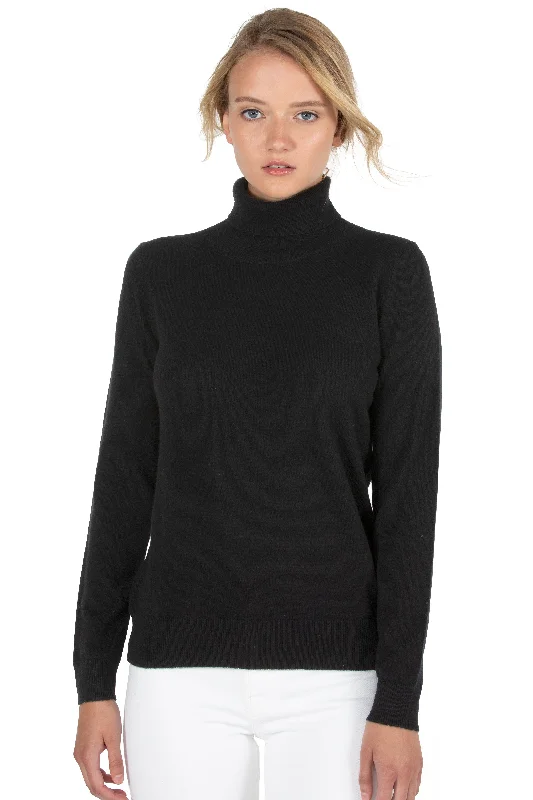 JENNIE LIU Women's 100% Pure Cashmere Long Sleeve Pullover Turtleneck Sweater Mesh Sweater Canvas Denim