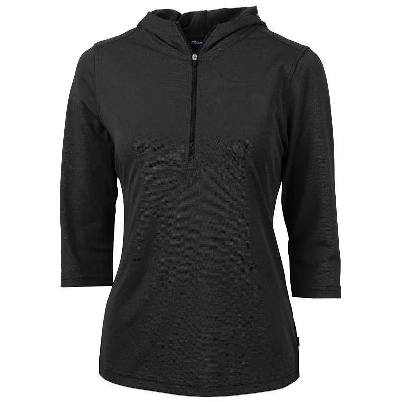 Cutter & Buck Women's Black Virtue Eco Pique Recycled Half Zip Pullover Hoodie Notched Neck Pullover Cutter & Buck Women's Black Virtue Eco Pique Recycled Half Zip Pullover Hoodie Notched Neck Pullover