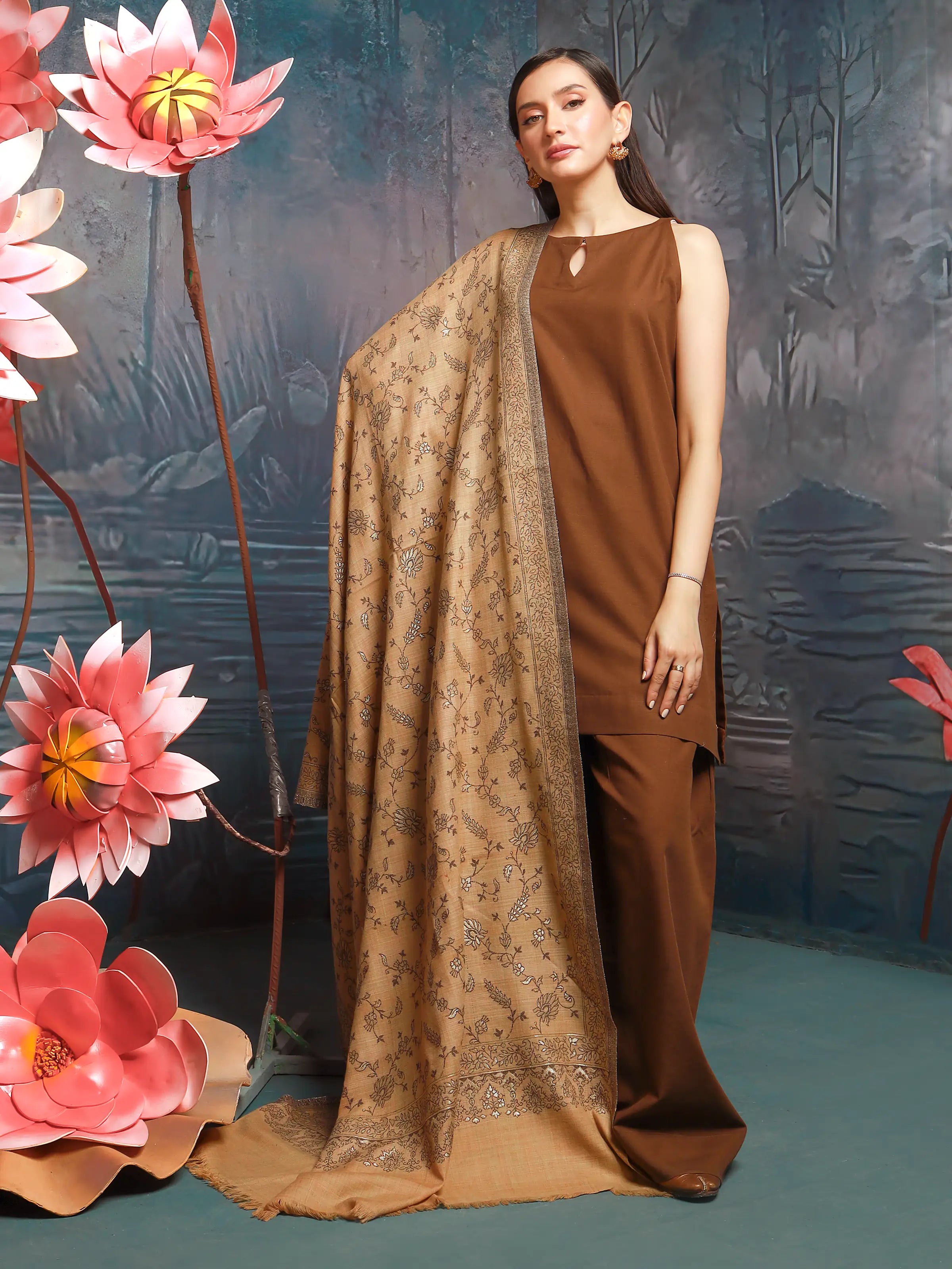 Pashmina Jacquard Zari Shawl - EWMS5-007 Trendy Chunky Knit Shawl