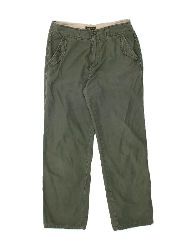 EDDIE BAUER Womens Petite Chino Trousers US 10 Large W32 L30 Khaki Trousers Brand Named