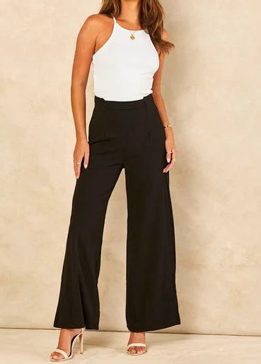 Signage Black Wide Leg Trousers Trousers Velvet Soft