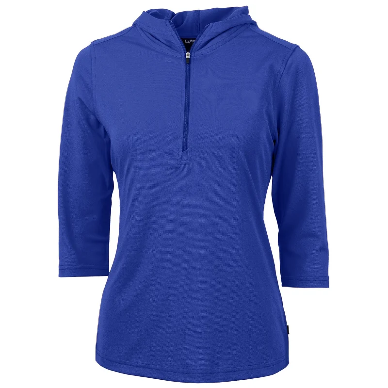 Cutter & Buck Women's Tour Blue Virtue Eco Pique Recycled Half Zip Pullover Hoodie Open Neck Pullover Cutter & Buck Women's Tour Blue Virtue Eco Pique Recycled Half Zip Pullover Hoodie Open Neck Pullover