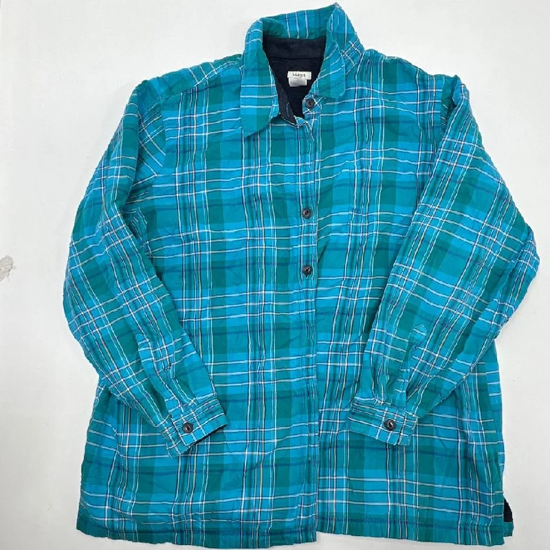 L.L. Bean Teal Fleece Lined Flannel Jacket Women's Size 1X Wool Jacket Cashmere Jacket Tweed Jacket