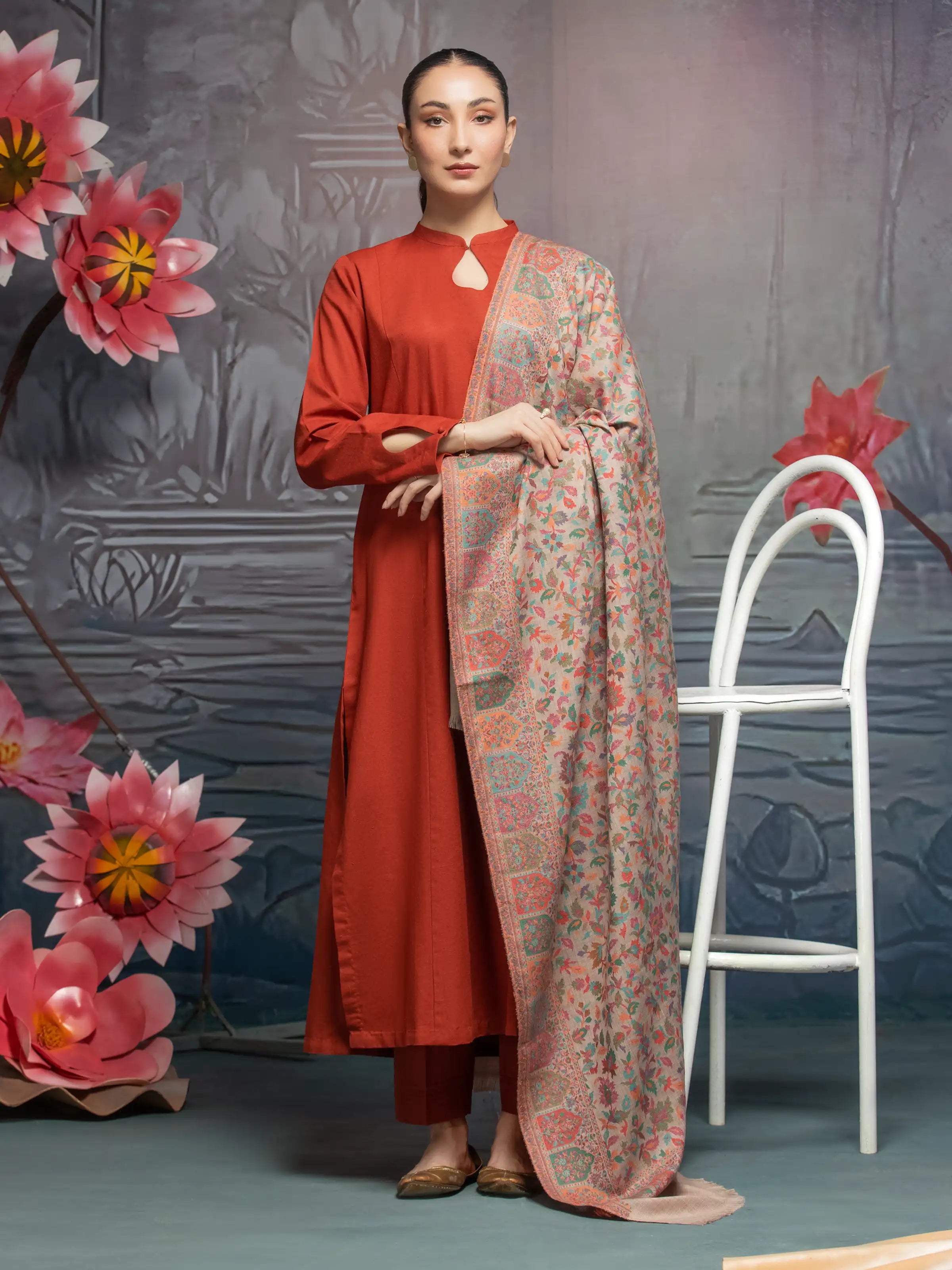 Pashmina Jacquard Zari Shawl - EWMS5-024 Cozy Chunky Knit Shawl