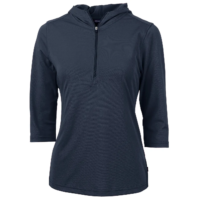 Cutter & Buck Women's Navy Blue Virtue Eco Pique Recycled Half Zip Pullover Hoodie Oblong Neck Pullover Cutter & Buck Women's Navy Blue Virtue Eco Pique Recycled Half Zip Pullover Hoodie Oblong Neck Pullover
