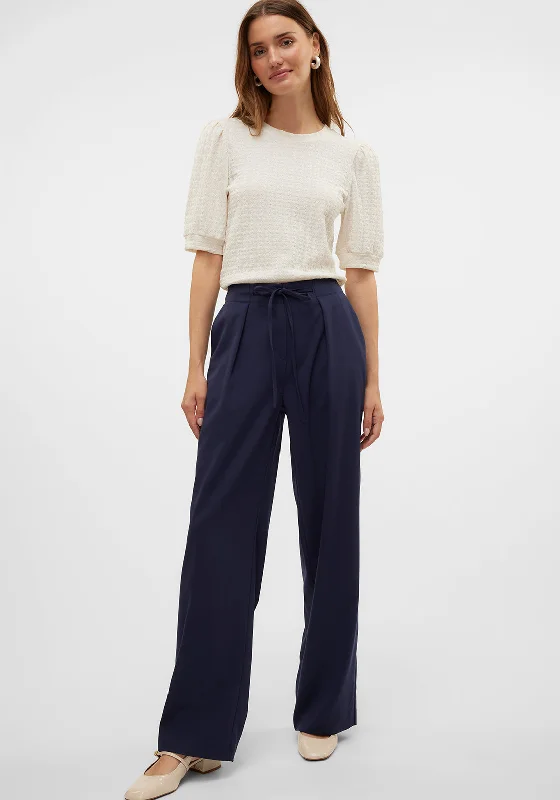 Vero Moda Isolde Wide Leg Trousers, Navy Trousers Bootcut Casual