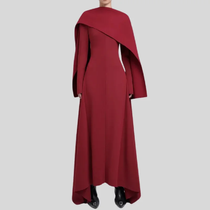 Elegant Long Sleeve Shawl Patchwork Irregular Design Waist Backless Dress Classic Plain Shawl Wrap