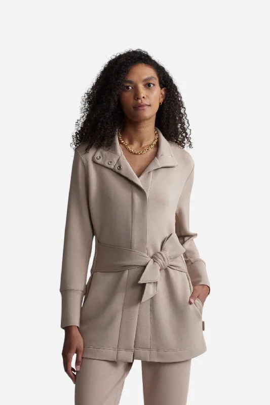 Varley Anset Jacket in Light Taupe A-Line Jacket Boat Neck Shawl Collar