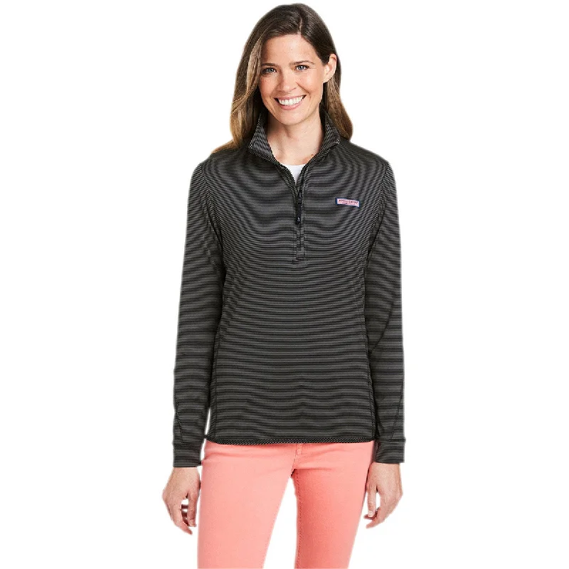 Vineyard Vines Women's Jet Black Microstripe Sankaty Half-Zip Pullover Bolero Style Sweater Vineyard Vines Women's Jet Black Microstripe Sankaty Half-Zip Pullover Bolero Style Sweater