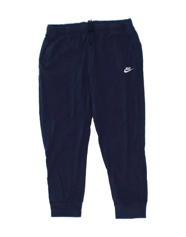 NIKE Womens Tracksuit Trousers Joggers UK 20 2XL Navy Blue Wide Leg Loose Fit Mid Waist
