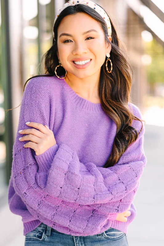 Feeling Close To You Orchid Purple Textured Sweater Bright Pastel Dark