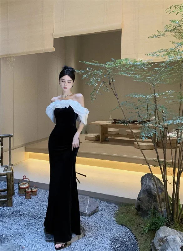 Women Sexy Off Shoulder Party Dress New Slim Waist French Patchwork Elegant Lady Maxi Fashion Solid A-line Vestidos Mujers Women Sexy Off Shoulder Party Dress New Slim Waist French Patchwork Elegant Lady Maxi Fashion Solid A-line Vestidos Mujers