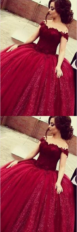 Glamorous Off Shoulder Floor-Length Sequins Wine Prom Dress with Lace Top    cg17168