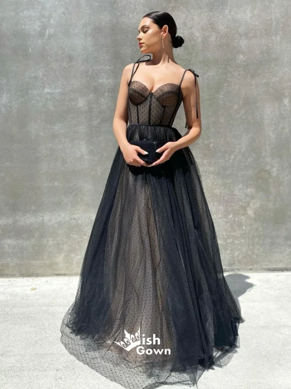 Vintage Bow Straps Polka Dots Tulle Backless A-line Evening Gowns Prom Dresses , WGP149