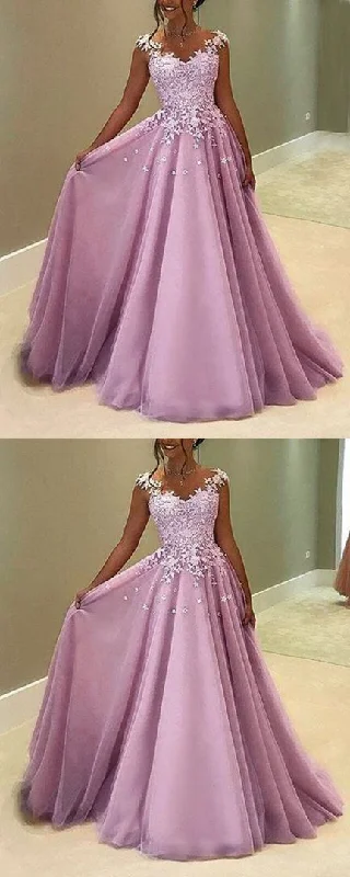 Mauve Pink Tulle Prom Dresses    cg17236