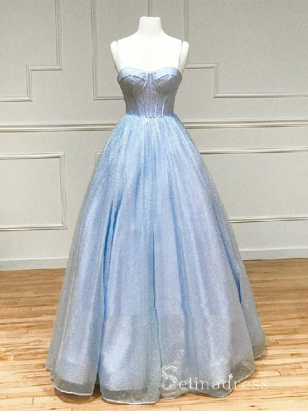 Chic A-line Gorgeous Long Prom Dresses Spaghetti Straps Light Sky Blue Evening Dresses MLH1232 Chic A-line Gorgeous Long Prom Dresses Spaghetti Straps Light Sky Blue Evening Dresses MLH1232
