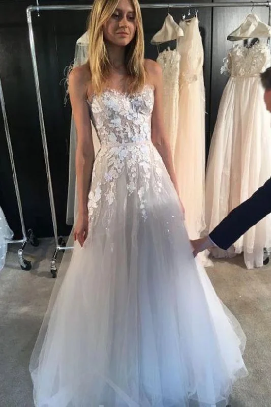 A-Line Long Prom Dresses Off the shoulder Strapless Sexy Tulle Wedding Dresses with Appliques,Sweetheart A line Bridal Gowns cg17122 A-Line Long Prom Dresses Off the shoulder Strapless Sexy Tulle Wedding Dresses with Appliques,Sweetheart A line Bridal Gowns cg17122