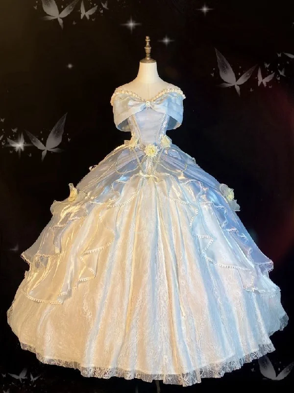 Vintage Off The Shoulder Ball Gown Sweetheart Satin Blue Evening Gown Prom Dress cc2218 Vintage Off The Shoulder Ball Gown Sweetheart Satin Blue Evening Gown Prom Dress cc2218