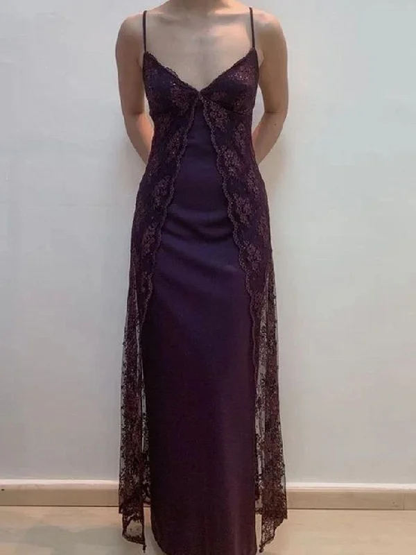 Vintage Lace Satin Evening Dress Formal Prom Dress cc2157