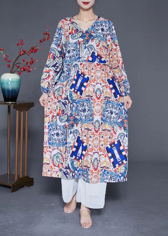 Fashion Oversized Print Silk Party Dress Spring