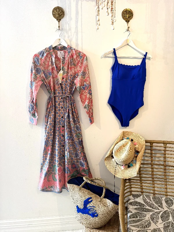 Cotton Batik Belize Shirt Dress in Blue butterfly