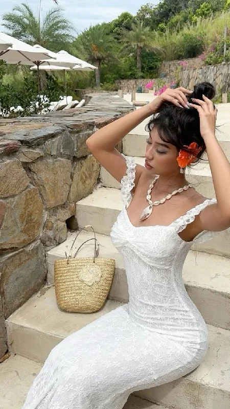 Cute White Lace Sheath Long Party Prom Dress Formal Evening Gown cc2178