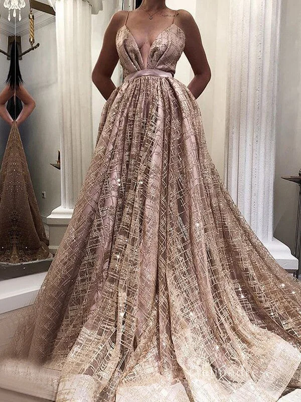 Chic A-line Spaghetti Straps Long Prom Dresses Dusty Pink Sparkly Evening Dresses MLH1999 Chic A-line Spaghetti Straps Long Prom Dresses Dusty Pink Sparkly Evening Dresses MLH1999