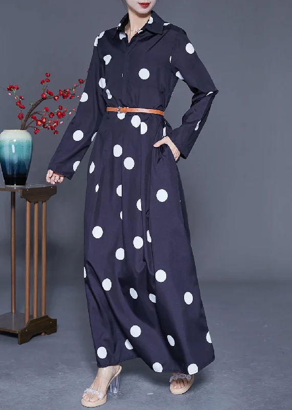 Modern Black Peter Pan Collar Dot Print Maxi Dresses Spring