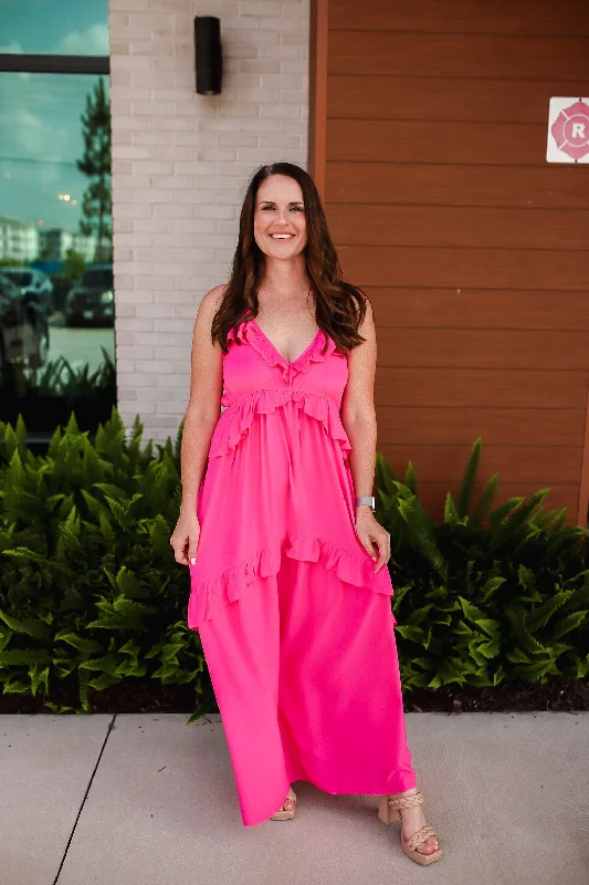 Ruffled Halter Neck Sleeveless Maxi Dress WH